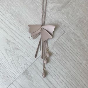 Long Purple Grey Flower Necklace